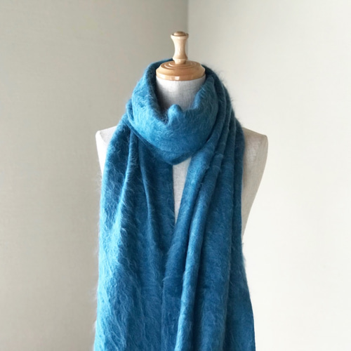 ふわふわヘアリーなカシミヤマフラー ターコイズブルー マフラー