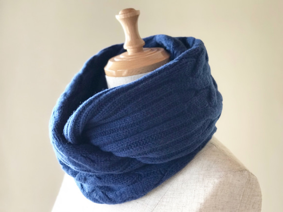 艾倫花紋x羅紋編織豐滿的羊毛雙包裹鼻煙藍色 第2張的照片