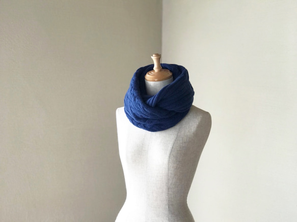 艾倫花紋x羅紋編織豐滿的羊毛雙包裹鼻煙藍色 第3張的照片