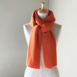 純羊絨蓬鬆圍巾橙色 第2張的照片