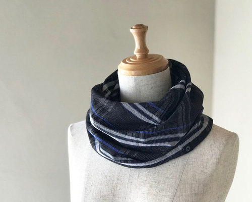 さらふわクラシックチェックのねじりスヌード Black/Blue