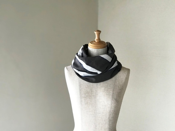 Sarafuwa Cotton Linen Twisted Snood Rangement 條紋灰色/白色/海軍藍 第1張的照片