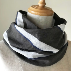 Sarafuwa Cotton Linen Twisted Snood Rangement 條紋灰色/白色/海軍藍 第3張的照片