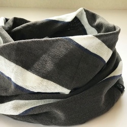 Sarafuwa Cotton Linen Twisted Snood Rangement 條紋灰色/白色/海軍藍 第5張的照片