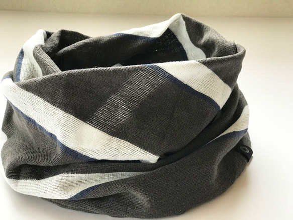 Sarafuwa Cotton Linen Twisted Snood Rangement 條紋灰色/白色/海軍藍 第5張的照片