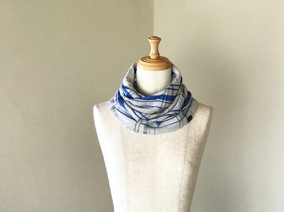 Shitofuwa Rayon Cotton Twisted Snood 白色 / 藍色 第2張的照片