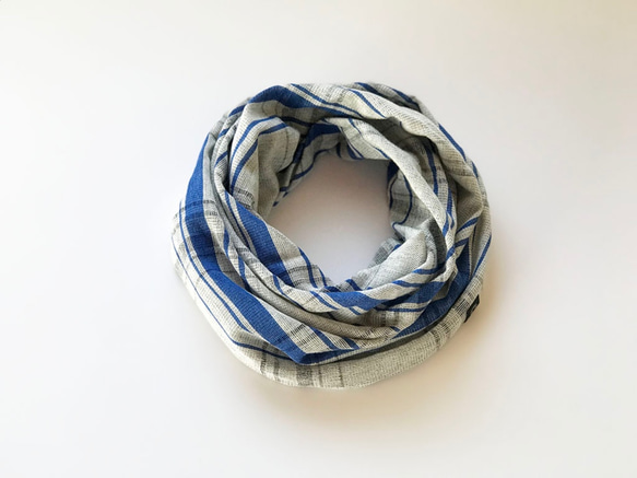 Shitofuwa Rayon Cotton Twisted Snood 白色 / 藍色 第4張的照片