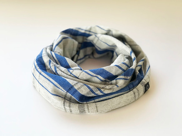 Shitofuwa Rayon Cotton Twisted Snood 白色 / 藍色 第5張的照片