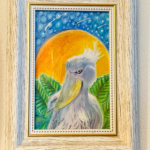月のハシビロコウ横顔 ハガキサイズ原画 絵画 Rasa art 通販