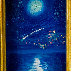 流星と青い月　名刺より小さいサイズイラスト原画 2枚目の画像