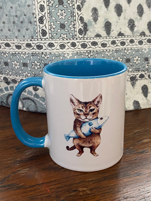 ネコマグカップ　食いしん坊のゾロ君ブルー 2枚目の画像