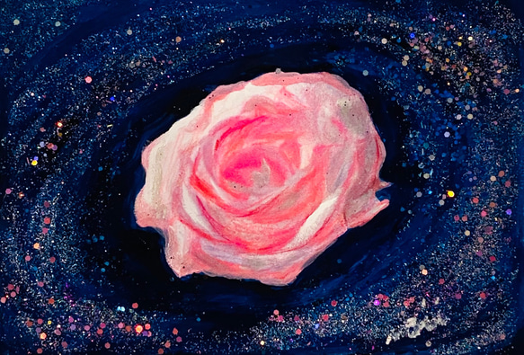 宇宙Rose ピンク　ハガキサイズ　原画 5枚目の画像