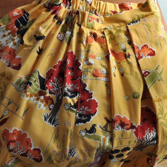 【sale】USAコットン 農場プリント タックギャザーのスカート　 3枚目の画像