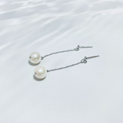 7mm圓形珍珠耳環（銀鍊）～Akoya珍珠白～ 第4張的照片