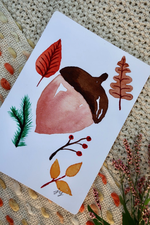 ポストカード  オリジナル  リボンの少女  水彩画 ポストカード オリジナル リボンの少女 水彩画