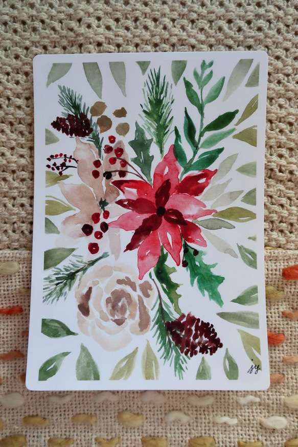 3枚セット, ( 冬, クリスマスと秋のイラスト, ポインセチア