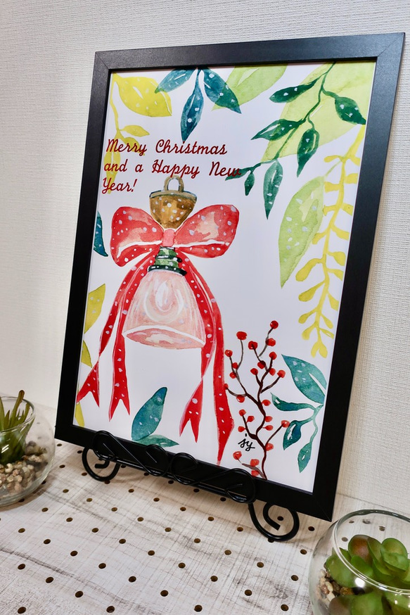 A4 ・ アートポスター ・手作り・クリスマスシーズン・クリスマスベル デザイン ・インテリア・水彩画イラストポスター 2枚目の画像