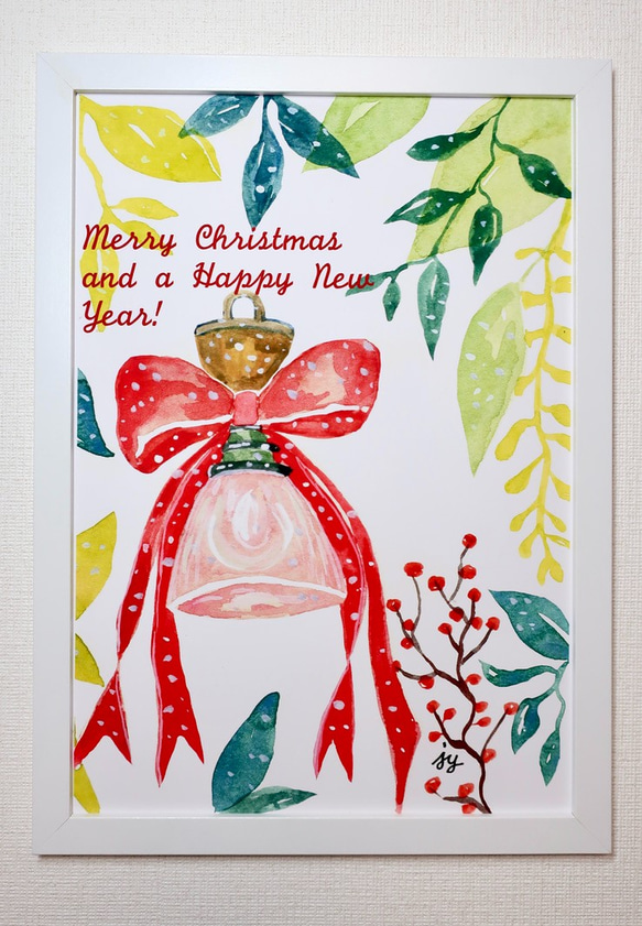 A4 ・ アートポスター ・手作り・クリスマスシーズン・クリスマスベル デザイン ・インテリア・水彩画イラストポスター 6枚目の画像