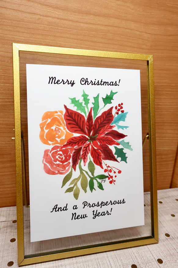 A4 ・ アートポスター ・手作り・クリスマスシーズン・ ポインセチア デザイン ・インテリア・水彩画イラストポスター 2枚目の画像