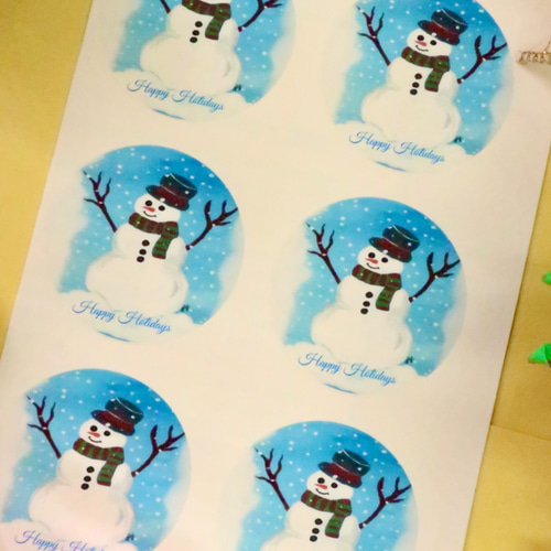 クリスマスシール”・手作り・水彩画イラスト・雪だるまシール