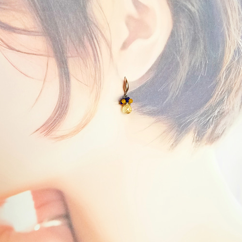 ラピスラズリとレモンクォーツのピアス ピアス（フック・チェーン  