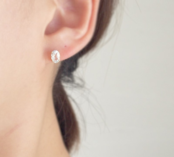 [ XSORI luxe 系列 ] 白色托帕石橢圓形耳環 第5張的照片