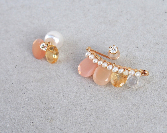 2WAY Orange Moon 3 Ear Earrings（Single） 第7張的照片