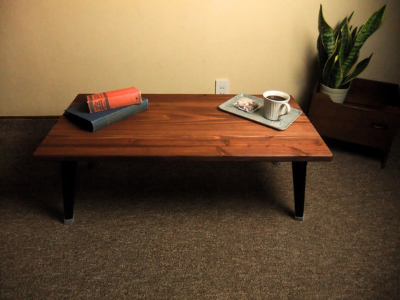 無垢材 折りたたみローテーブル※鉄補強 ブラウン【90×65cm】/ リビング