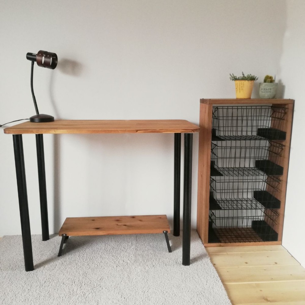 天然木を使用したまる角のデスク 工具不要900mm×450mmリビング ワークテーブル ナチュラル