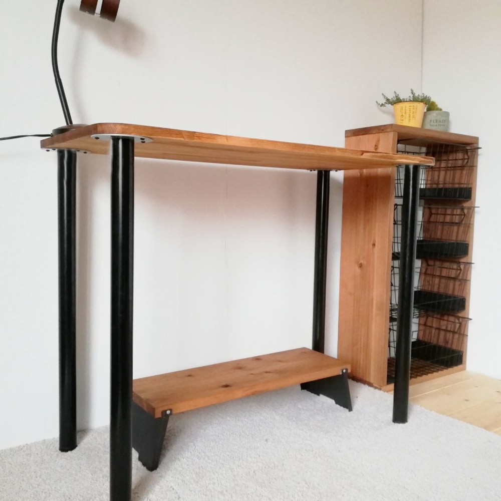 天然木を使用したまる角のデスク 工具不要900mm×450mmリビング ワークテーブル ナチュラル