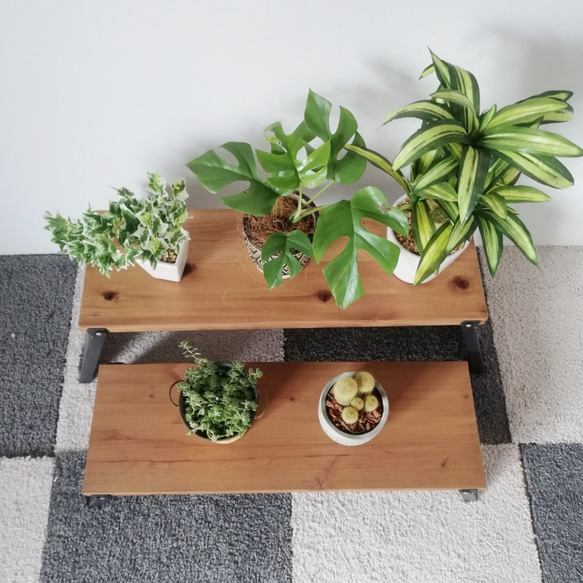 フラワースタンド セット品 無垢材 ラック 植木 花台 プランタースタンド ガーデンラック シェルフ アイアン 3枚目の画像