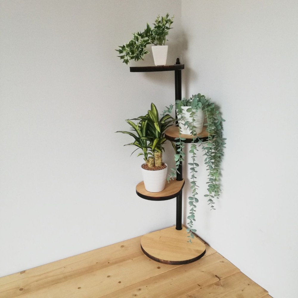 角にも置けるしずくのスタンドシェルフ 3段タイプ【ナチュラル】/ 360度回転 /観葉植物 植木 / 完成品