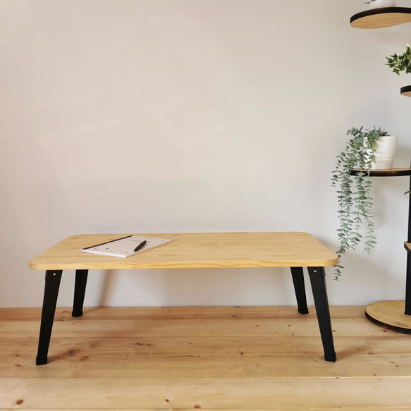 天然木を使用したまる角のテーブル 90cm×45cm リビング 天然木 ローテーブル ナチュラル 完成品 1枚目の画像