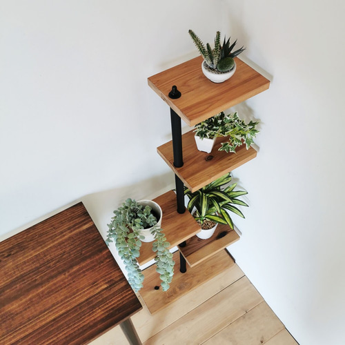 MUKUのスタンドシェルフ 4段タイプ /360度回転 無垢材 / 植木 花台