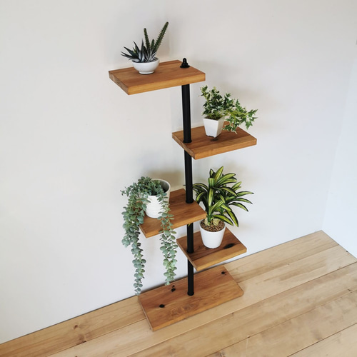 MUKUのスタンドシェルフ 4段タイプ /360度回転 無垢材 / 植木 花台