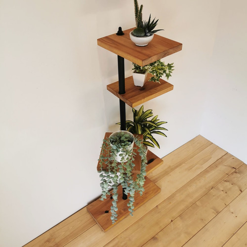 MUKUのスタンドシェルフ 4段タイプ /360度回転 無垢材 / 植木 花台