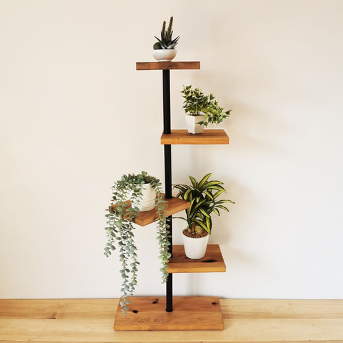 MUKUのスタンドシェルフ 4段タイプ /360度回転 無垢材 / 植木 花台