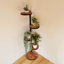 角にも置けるしずくのスタンドシェルフ  4段タイプ 【 ブラウン】 / 360度回転  / 植物 / 完成品 8枚目の画像
