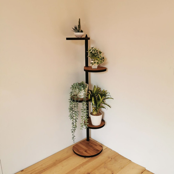 角にも置けるしずくのスタンドシェルフ  4段タイプ 【 ブラウン】 / 360度回転  / 植物 / 完成品 10枚目の画像