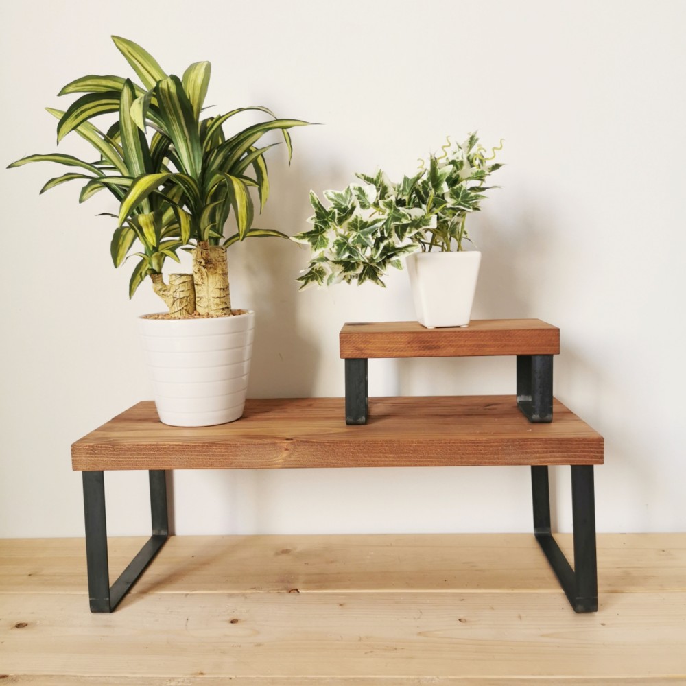 無垢材とアイアンのシェルフ ブラウン 【Ｓ/M セット】 /リビング 玄関 / 植物置き