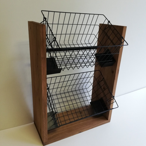 ブラウン 6カゴ ワイヤーバスケット シェルフ ハンドメイド 家具