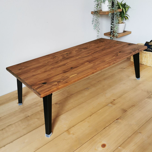 無垢材 折りたたみローテーブル※鉄補強 ブラウン【100×50cm