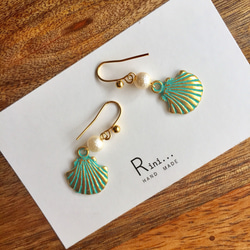 【SALE ¥500】＊・○turquoise  shell＊・Perl＊ピアス 3枚目の画像