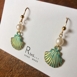 【SALE ¥500】＊・○turquoise  shell＊・Perl＊ピアス 4枚目の画像