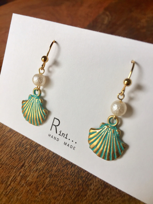 【SALE ¥500】＊・○turquoise  shell＊・Perl＊ピアス 4枚目の画像