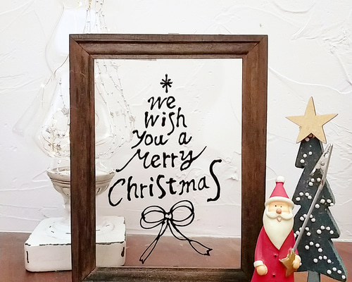 ステンドグラス　　ホワイトクリスマス ステンドグラスのクリスマスツリーパネル＊レッドフレーム