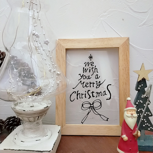 ステンドグラス　　ホワイトクリスマス ステンドグラスのクリスマスツリーパネル＊レッドフレーム