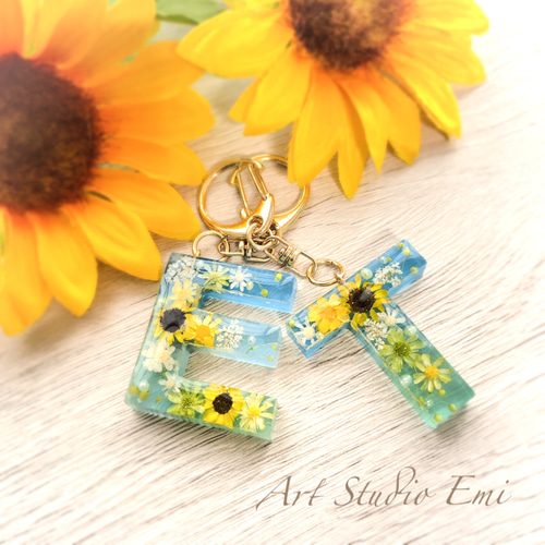 ひまわり D-02】 デニムキーホルダー ひまわり ハンドメイド アクセサリー