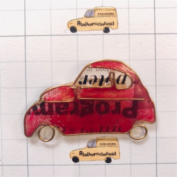 車のブローチ（赤いフィアット500のイメージ） 3枚目の画像