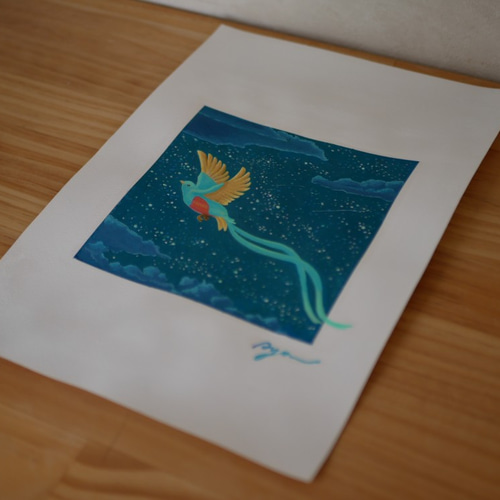 一点物]原画-Liberated*鳥のイラスト*インテリア*アート 絵画 mocoyan